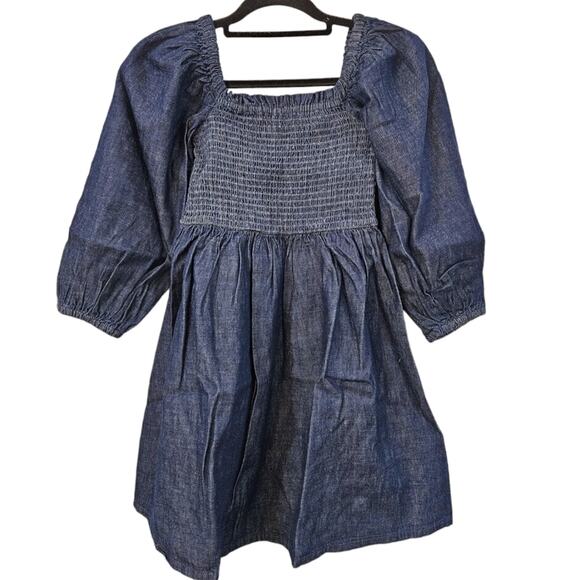 NWT J.Crew Smocked Puff-Sleeve Dress in Chambray Size XXS - Picture 2 of 9